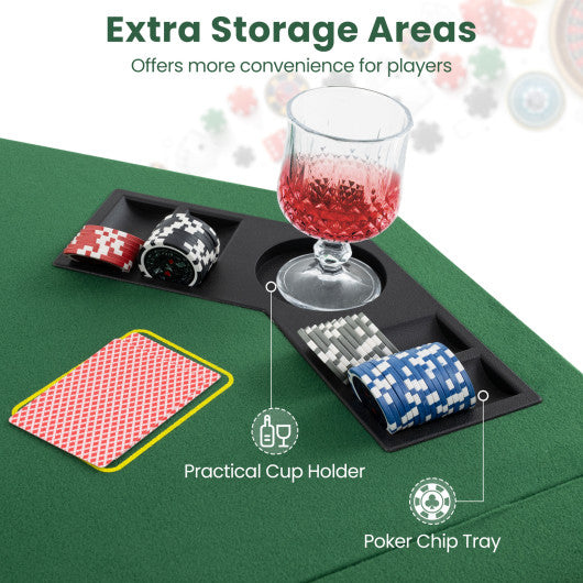 48 Inch 8-Player Foldable Poker Table Top with Carrying Bag and Cup Holders-Green