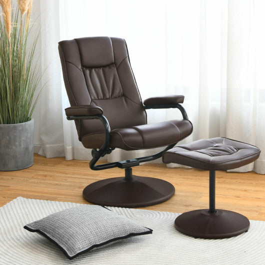 360¡ã PVC Leather Swivel Recliner Chair with Ottoman-Brown