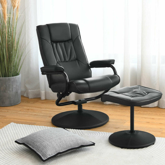 360¡ã PVC Leather Swivel Recliner Chair with Ottoman-Black