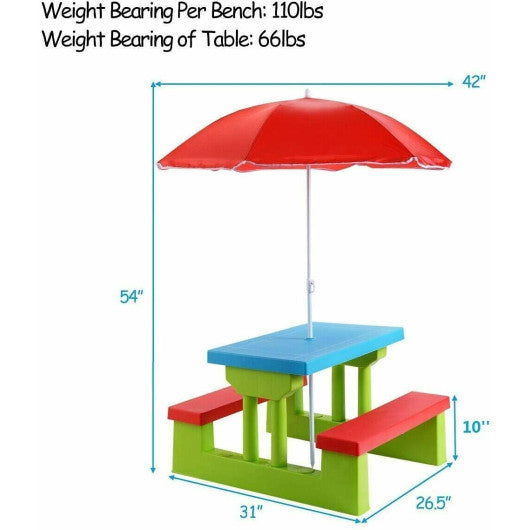 Kids Picnic Folding Table and Bench with Umbrella