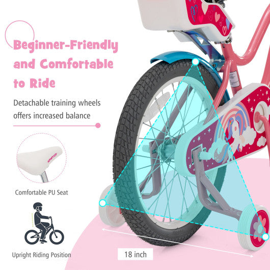 Kids Bicycle with Training Wheels and Basket for Boys and Girls Age 3-9 Years-18 inches