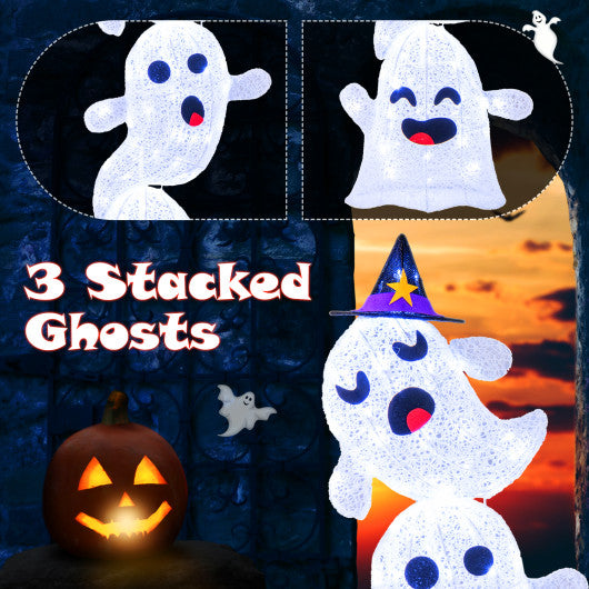4 FT Lighted Standing Halloween Decoration Stacked Ghosts with 120 LED Lights