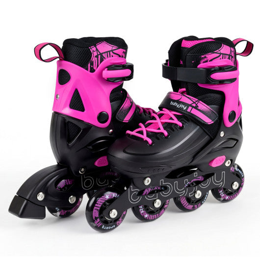 4-Size Adjustable Light-Up Inline Skates for Toddlers Ages 5-7-Pink