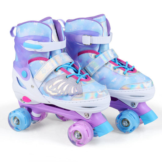 4 Sizes Adjustable Kids Roller Skates for Toddlers Ages 9-14 with 4 Light-up Wheels-Blue
