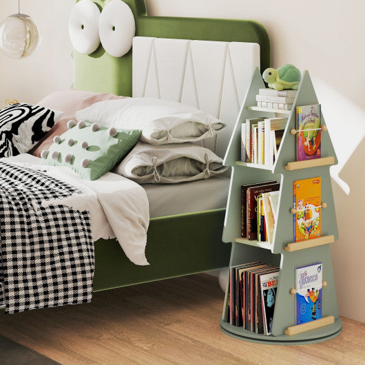 4 Tier Tree Shape Kids Rotating Bookshelf 360¡ã Display Rack Storage Organizer-Green