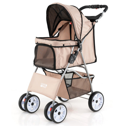 4 Wheel Pet Stroller for Small Dogs Cats up to 33 LBS-Beige