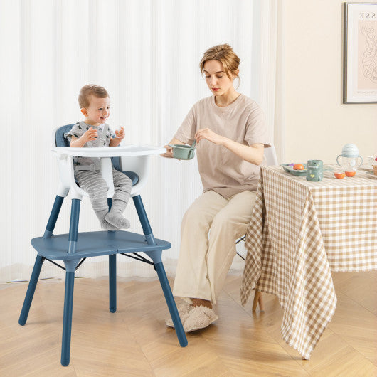 4-in-1 Baby Convertible Toddler Table Chair Set with PU Cushion-Blue