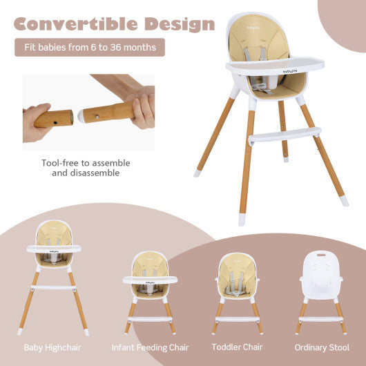 4-in-1 Convertible Baby High Chair Infant Feeding Chair with Adjustable Tray-Beige