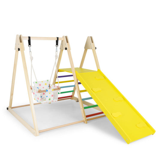 4-in-1 Indoor Jungle Gym with Baby Swing and Climbing Ramp-Multicolor