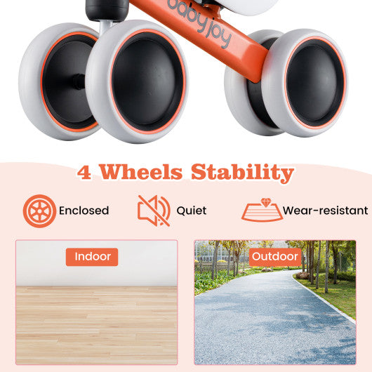 Baby Balance Bike for 2 Years Old Boys Girls No Pedal 4 Wheels-Orange