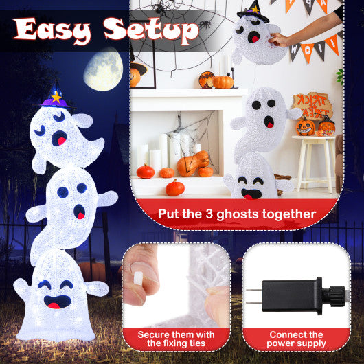 4 FT Lighted Standing Halloween Decoration Stacked Ghosts with 120 LED Lights