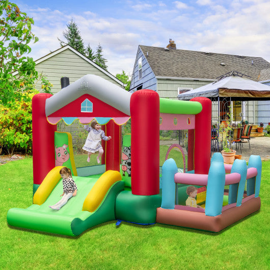 4-in-1 Inflatable Bounce House with Basketball Hoop and 480W Blower