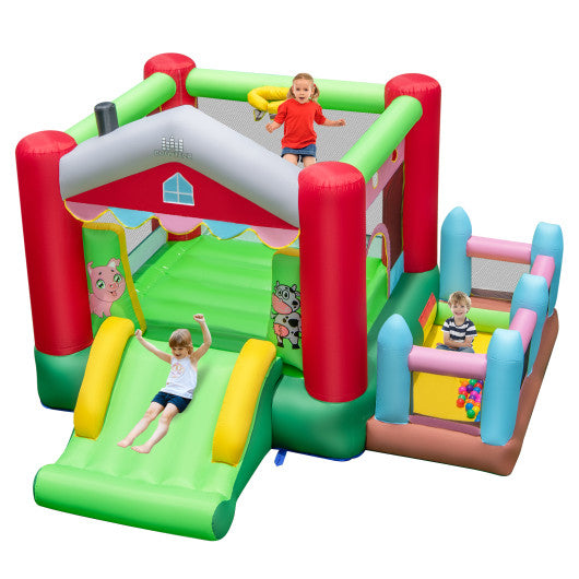 4-in-1 Inflatable Bounce House with Basketball Hoop and 480W Blower