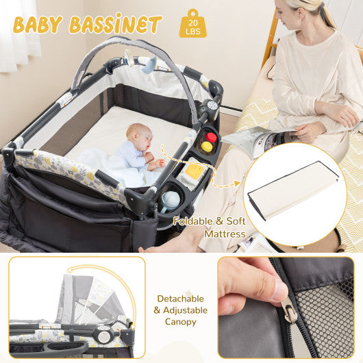 4 in 1 Portable Pack and Play Baby Nursery Center with Bassinet-Yellow