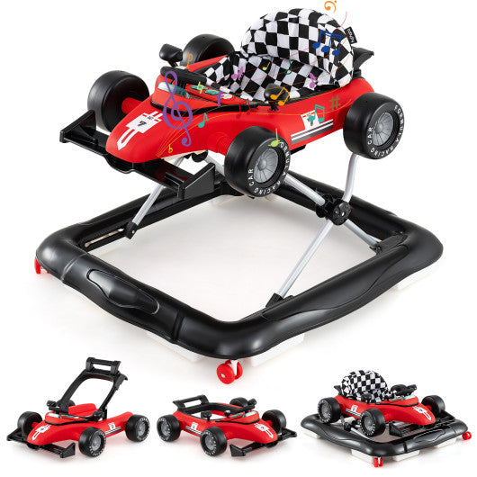 4-in-1 Baby Push Walker Activity Center Height Adjustable with Music Box-Red