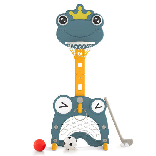 4-in-1 Toddler Basketball Hoop with Rim and Soccer Goal for 3+ Kids