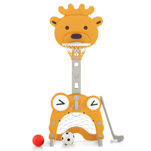 4-in-1 Toddler Height Adjustable Basketball Hoop with Ring Toss for 3+ Kids