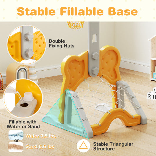 4-in-1 Toddler Height Adjustable Basketball Hoop with Ring Toss for 3+ Kids