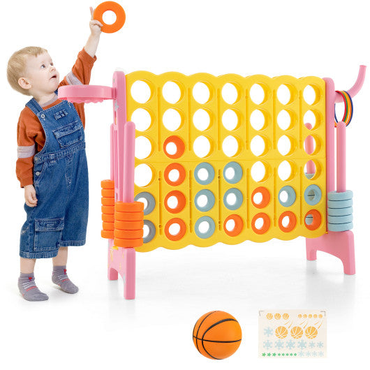 4-in-a-Row Connect Game with Basketball Hoop and Toss Ring-Pink