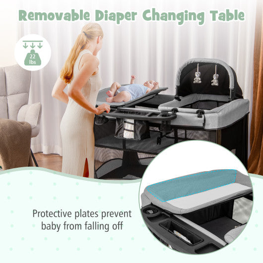 5-in-1 Portable Baby Playard with Cradle and Storage Basket-Black