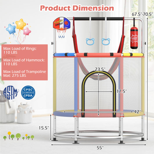 55 inches Kids Trampoline Gift for for 3-6 Years Old Boys and Girls-Red