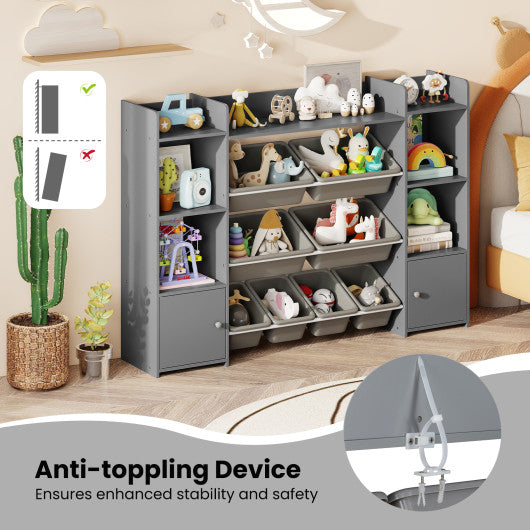 56 inch Large Toy Storage Organizer with 8 Removable Bins and Bookshelf-Gray