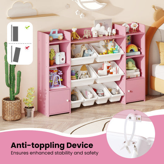 56 inch Large Toy Storage Organizer with 8 Removable Bins and Bookshelf-Pink