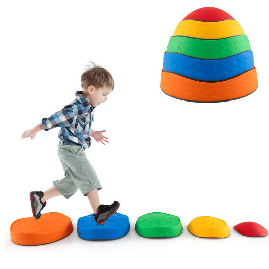 5 Pieces Kids Stepping Stones Stackable Round Indoor Outdoor-Multicolor