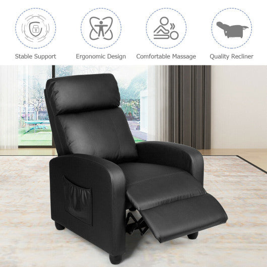 Recliner Massage Winback Single Chair with Side Pocket-Black