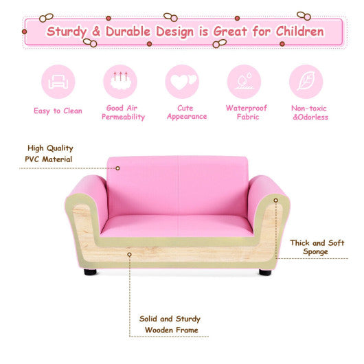 Soft Kids Double Sofa with Ottoman-Pink