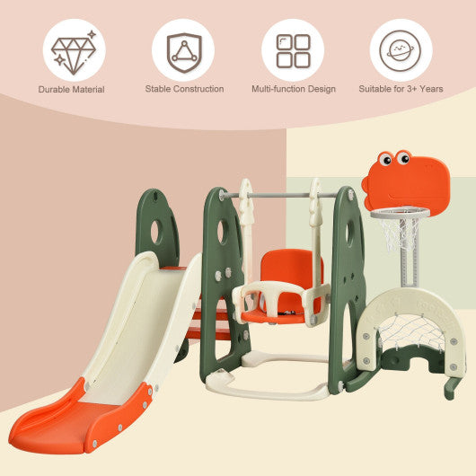 6 in 1 Toddler Slide and Swing Set with Ball Games-Orange