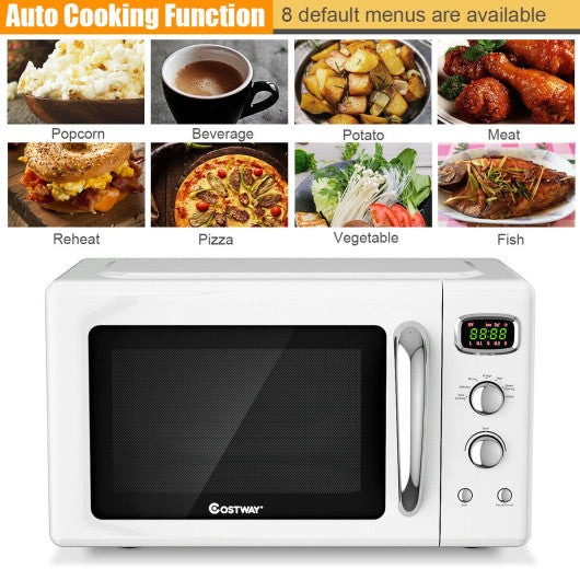 Costway 0.9Cu.ft. Retro Countertop Compact Microwave Oven 900W 8 Cooking Settings White