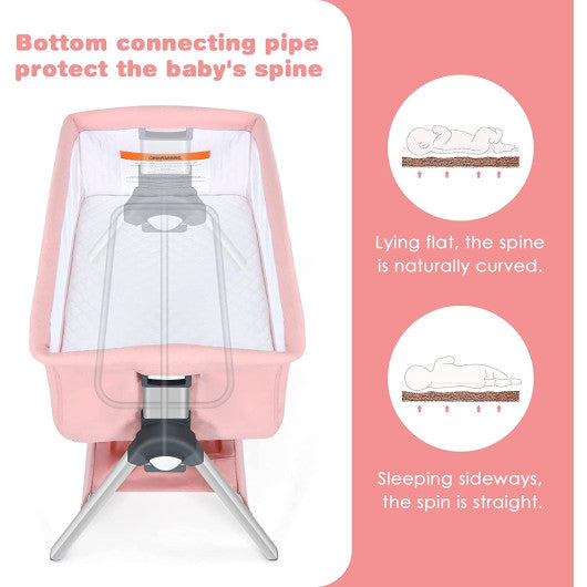 Portable Baby Bedside Sleeper with Adjustable Heights and Angle-Pink