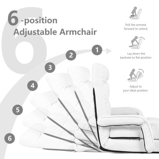 Folding Lazy Floor Chair Sofa with 6 Adjustable Position-White