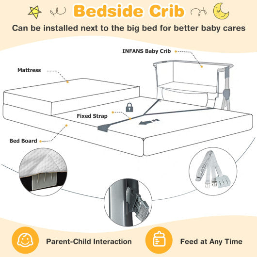 Adjustable Baby Bedside Crib with Large Storage-Gray