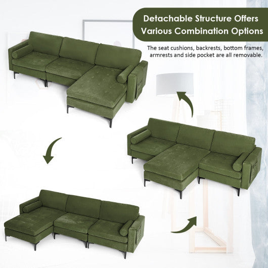 Modular 2-seat/3-Seat/4-Seat L-shaped Sectional Sofa Couch with Reversible Chaise and Socket USB Ports-3-Seat L-shaped