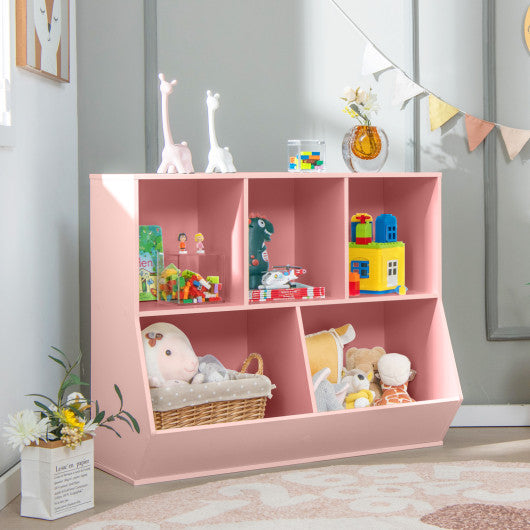5-Cube Wooden Kids Toy Storage Organizer with Anti-Tipping Kits-Pink