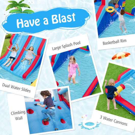Inflatable Bounce House with 2 Water Slides and 3 Water Cannons With 735W Blower