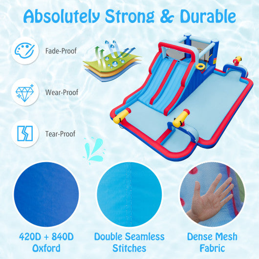 Inflatable Bounce House with 2 Water Slides and 3 Water Cannons With 735W Blower