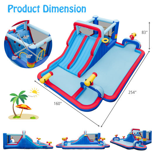 Inflatable Bounce House with 2 Water Slides and 3 Water Cannons With 735W Blower