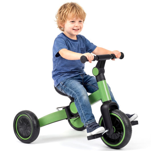 5-In-1 Toddler Bike Kids Balance Bike with Removable Pedals-Green