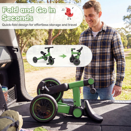 5-In-1 Toddler Bike Kids Balance Bike with Removable Pedals-Green