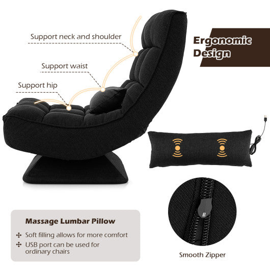 5-Level Adjustable 360¡ã Swivel Floor Chair with Massage Pillow-Black