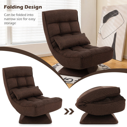 5-Level Adjustable 360¡ã Swivel Floor Chair with Massage Pillow-Brown