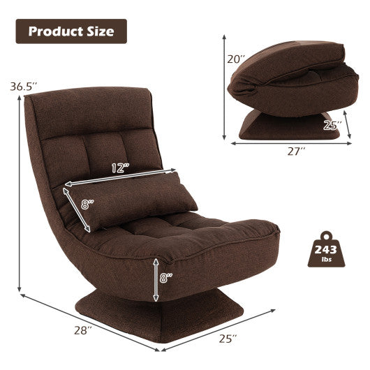 5-Level Adjustable 360¡ã Swivel Floor Chair with Massage Pillow-Brown