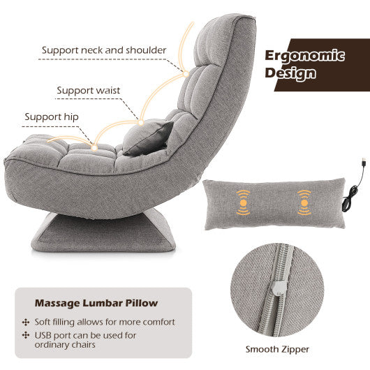 5-Level Adjustable 360¡ã Swivel Floor Chair with Massage Pillow-Gray