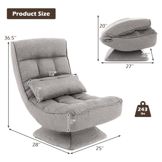 5-Level Adjustable 360¡ã Swivel Floor Chair with Massage Pillow-Gray