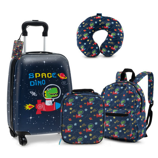5 Piece Kids Luggage Set with Backpack Neck Pillow Name Tag Lunch Bag-Dark Blue
