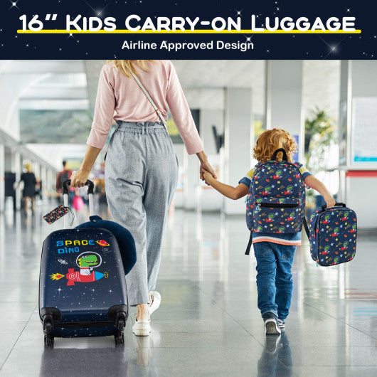 5 Piece Kids Luggage Set with Backpack Neck Pillow Name Tag Lunch Bag-Dark Blue