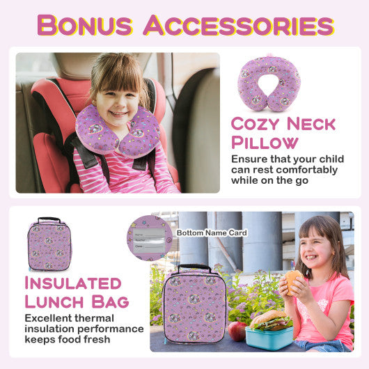 5 Piece Kids Luggage Set with Backpack Neck Pillow Name Tag Lunch Bag-Hot Pink